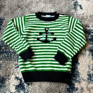 Bella Bliss nautical preppy sweater green and white stripe w/ navy anchor size 5